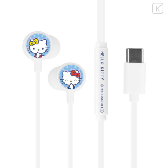 Japan Sanrio USB Type-C Stereo Earbuds with Remote Control Microphone - Hello Kitty - 1