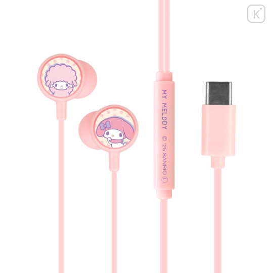 Japan Sanrio USB Type-C Stereo Earbuds with Remote Control Microphone - My Melody - 1