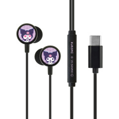Japan Sanrio USB Type-C Stereo Earbuds with Remote Control Microphone - Kuromi
