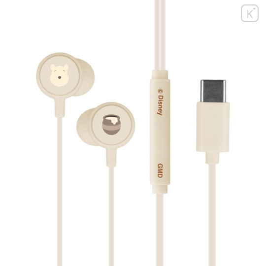 Japan Disney USB Type-C Stereo Earbuds with Remote Control Microphone - Pooh - 1