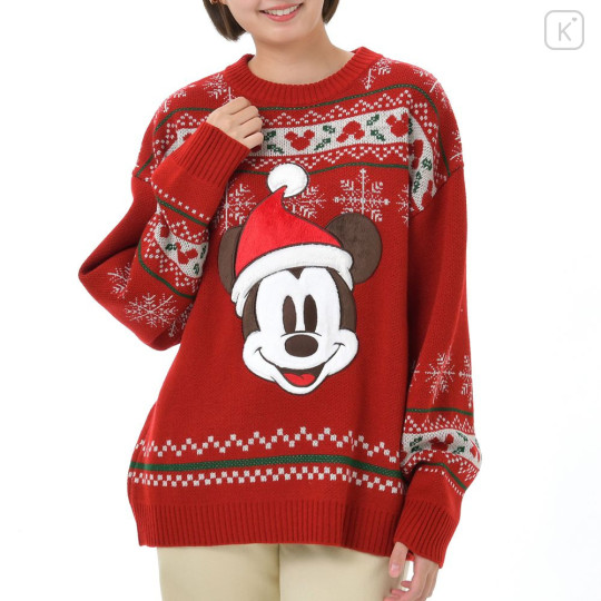 Japan Disney Store Long Sleeve Sweater - Mickey : Christmas Knit Collection Red - 2