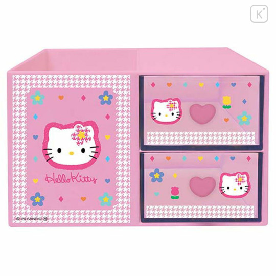 Japan Sanrio Chest Drawer with Pen Stand - Hello Kitty : Y2k Houndstooth - 1
