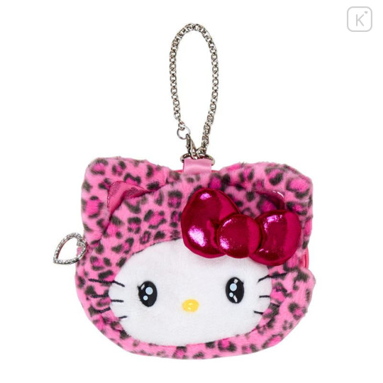 Japan Sanrio Original Face-shaped Pouch Bag Charm - Hello Kitty : Leopard Gal Cat Pink - 1
