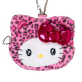Japan Sanrio Original Face-shaped Pouch Bag Charm - Hello Kitty : Leopard Gal Cat Pink - 2