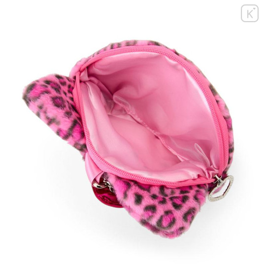 Japan Sanrio Original Face-shaped Pouch Bag Charm - Hello Kitty : Leopard Gal Cat Pink - 3