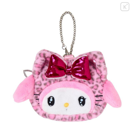 Japan Sanrio Original Face-shaped Pouch Bag Charm - My Melody : Leopard Gal Cat - 1