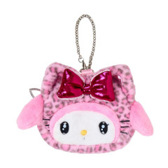 Japan Sanrio Original Face-shaped Pouch Bag Charm - My Melody : Leopard Gal Cat