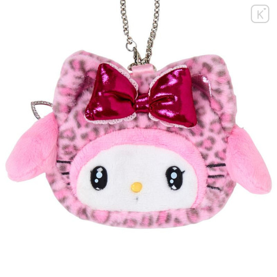 Japan Sanrio Original Face-shaped Pouch Bag Charm - My Melody : Leopard Gal Cat - 2