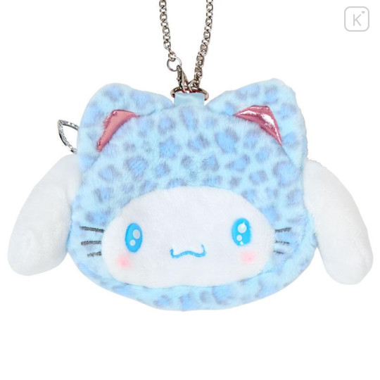 Japan Sanrio Original Face-shaped Pouch Bag Charm - Cinnamoroll : Leopard Gal Cat - 2