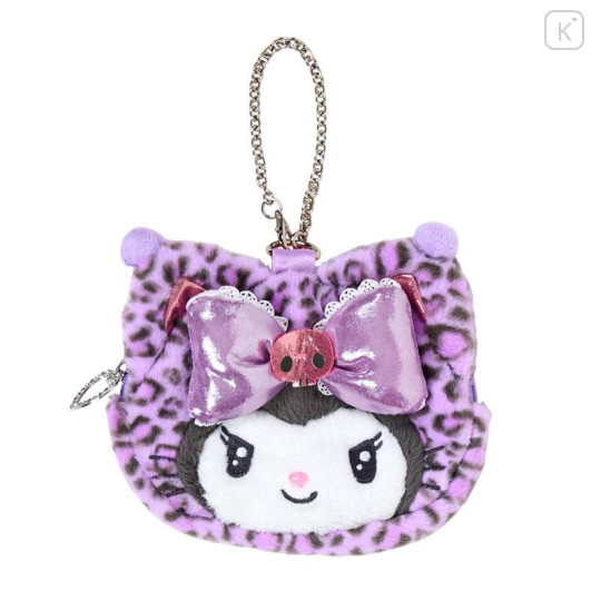 Japan Sanrio Original Face-shaped Pouch Bag Charm - Kuromi : Leopard Gal Cat - 1
