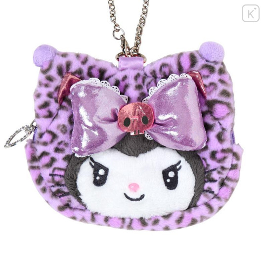 Japan Sanrio Original Face-shaped Pouch Bag Charm - Kuromi : Leopard Gal Cat - 2