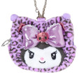 Japan Sanrio Original Face-shaped Pouch Bag Charm - Kuromi : Leopard Gal Cat - 2