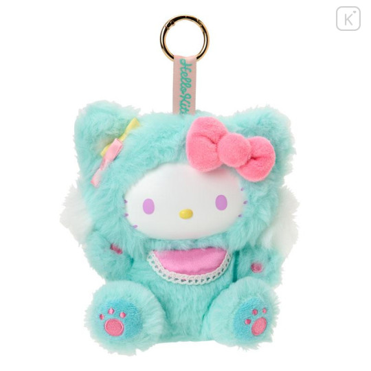 Japan Sanrio Plush Mascot Keychain - Hello Kitty : Fine Face Cat Green - 1