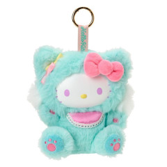 Japan Sanrio Plush Mascot Keychain - Hello Kitty : Fine Face Cat Green