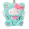 Japan Sanrio Plush Mascot Keychain - Hello Kitty : Fine Face Cat Green - 2