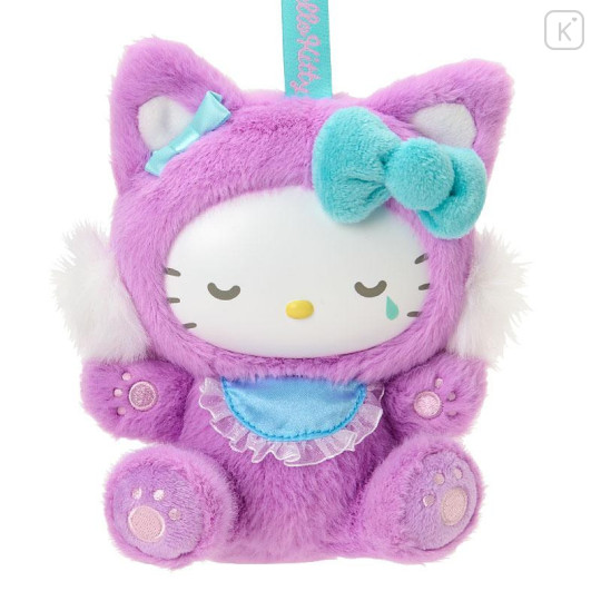 Japan Sanrio Plush Mascot Keychain - Hello Kitty : Fine Face Cat Purple - 2