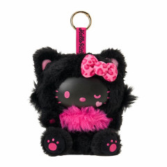 Japan Sanrio Plush Mascot Keychain - Hello Kitty : Fine Face Cat Black Pink
