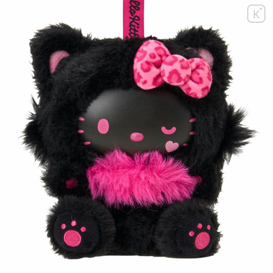Japan Sanrio Plush Mascot Keychain - Hello Kitty : Fine Face Cat Black Pink - 2