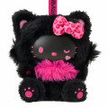 Japan Sanrio Plush Mascot Keychain - Hello Kitty : Fine Face Cat Black Pink - 2