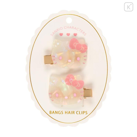 Japan Sanrio Acrylic Hair Clip Set - Hello Kitty : Baby Pink Shell Holographic - 1