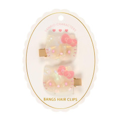 Japan Sanrio Acrylic Hair Clip Set - Hello Kitty : Baby Pink Shell Holographic