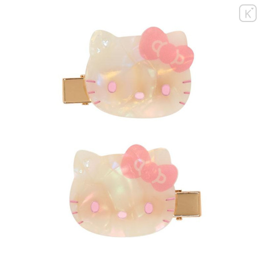 Japan Sanrio Acrylic Hair Clip Set - Hello Kitty : Baby Pink Shell Holographic - 2