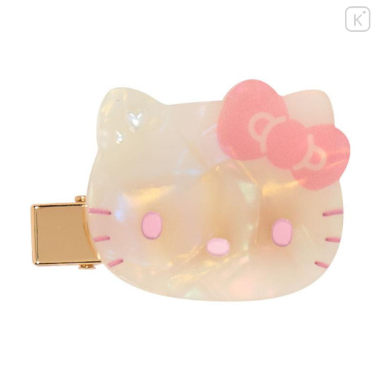 Japan Sanrio Acrylic Hair Clip Set - Hello Kitty : Baby Pink Shell Holographic - 4
