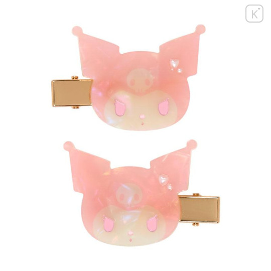 Japan Sanrio Acrylic Hair Clip Set - Kuromi : Baby Pink Shell Holographic - 2