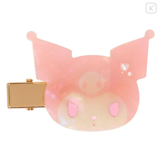 Japan Sanrio Acrylic Hair Clip Set - Kuromi : Baby Pink Shell Holographic - 4