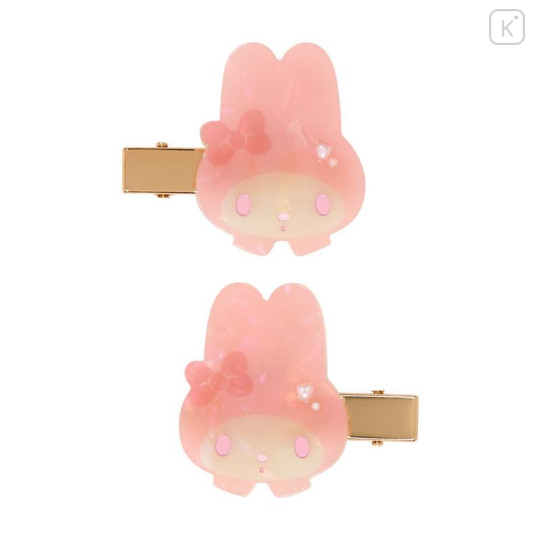 Japan Sanrio Acrylic Hair Clip Set - My Melody : Baby Pink Shell Holographic - 2