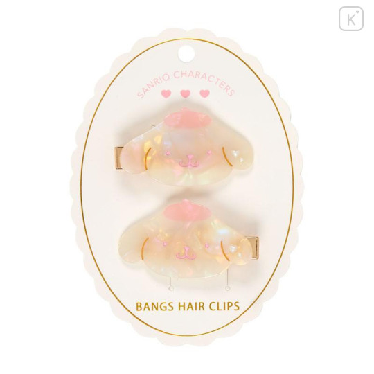 Japan Sanrio Acrylic Hair Clip Set - Pompompurin : Baby Pink Shell Holographic - 1
