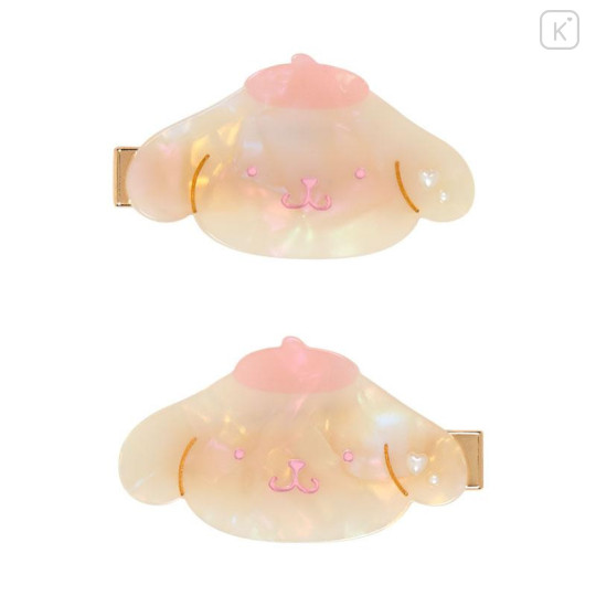 Japan Sanrio Acrylic Hair Clip Set - Pompompurin : Baby Pink Shell Holographic - 2
