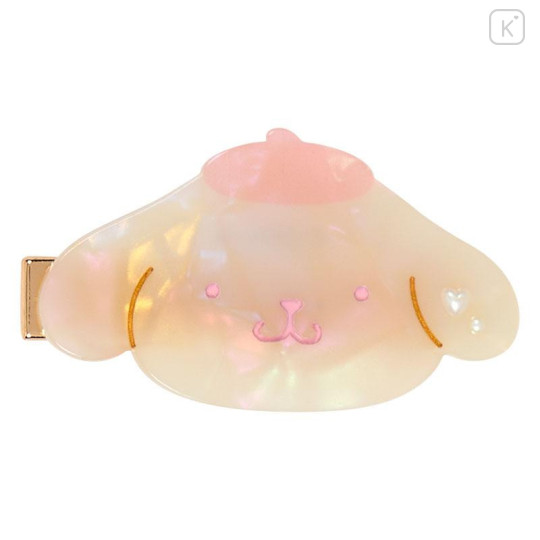 Japan Sanrio Acrylic Hair Clip Set - Pompompurin : Baby Pink Shell Holographic - 4