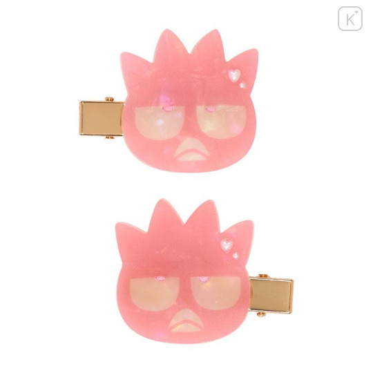 Japan Sanrio Acrylic Hair Clip Set - Bad Badtz-maru : Baby Pink Shell Holographic - 2