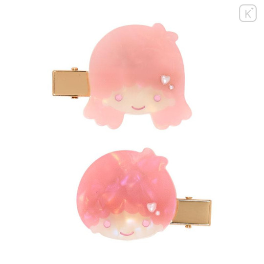 Japan Sanrio Acrylic Hair Clip Set - Little Twin Stars : Baby Pink Shell Holographic - 2