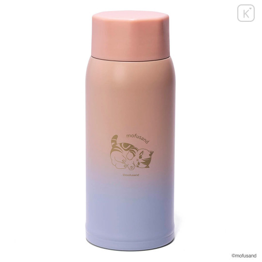 Japan Mofusand Lightweight Stainless Steel Screw Bottle 350ml - Cat Pink Blue - 1