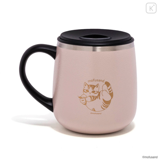 Japan Mofusand Stainless Steel Mug with Lid - Cat Nyan Pink - 1