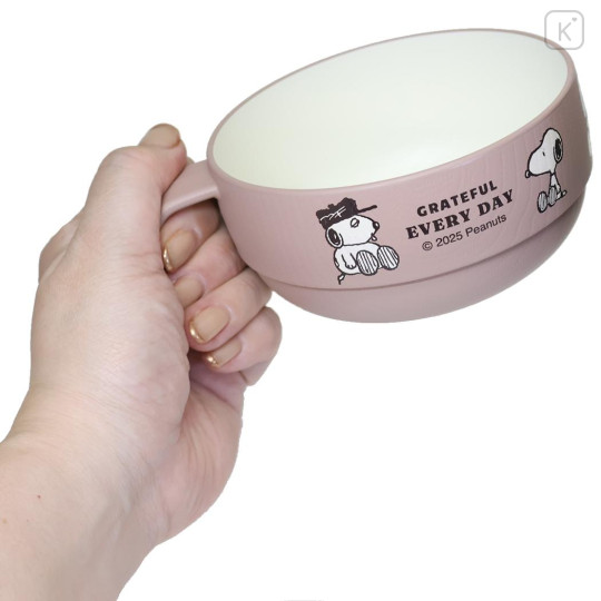 Japan Peanuts Stacking Soup Cup - Snoopy : Brother Olaf Pink - 2