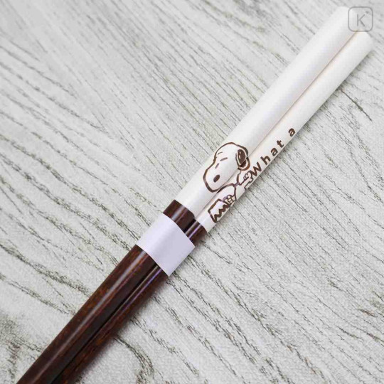 Japan Peanuts Natural Wood Chopsticks 23cm - Snoopy : Feast Brown White - 2