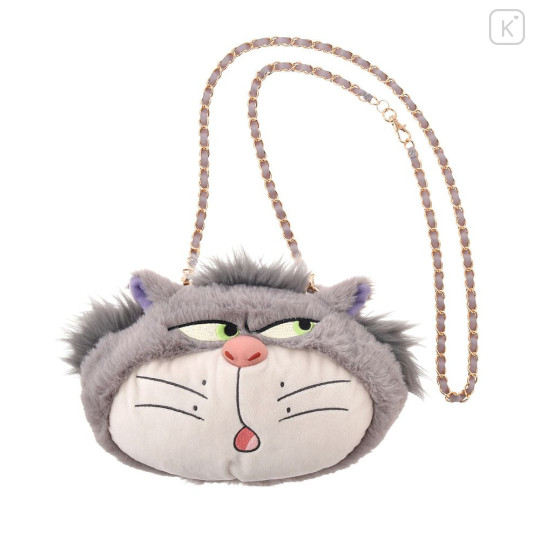 Japan Disney Store Plush Pochette Crossbody Shoulder Bag - Cinderella : Cat Lucifer Face - 1
