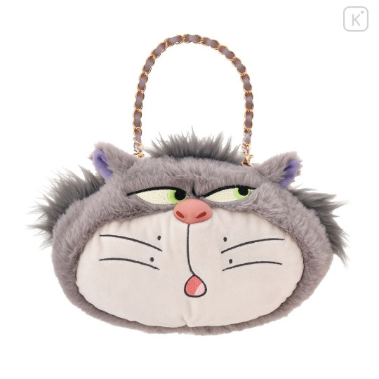 Japan Disney Store Plush Pochette Crossbody Shoulder Bag - Cinderella : Cat Lucifer Face - 3