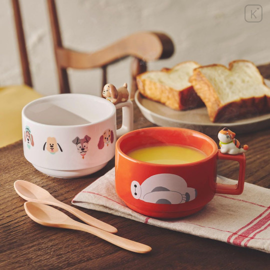 Japan Disney Store Ceramic Soup Mug & Spoon Set - Lady and the Tramp : Nokkari Figure White - 3