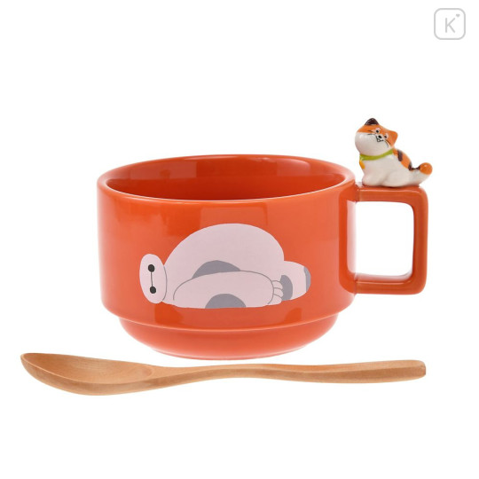 Japan Disney Store Ceramic Soup Mug & Spoon Set - Baymax : Nokkari Figure Orange - 1