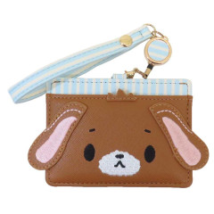 Japan Sanrio Pass Case Card Holder & Reel - Sugarbunnies : Kurosawa Face Blue Stripe