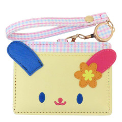 Japan Sanrio Pass Case Card Holder & Reel - Usahana : Face Gingham