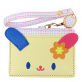 Japan Sanrio Pass Case Card Holder & Reel - Usahana : Face Gingham - 1