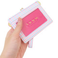 Japan Sanrio Pass Case Card Holder & Reel - Usahana : Face Gingham - 2