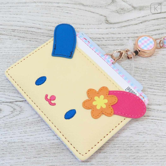 Japan Sanrio Pass Case Card Holder & Reel - Usahana : Face Gingham - 3