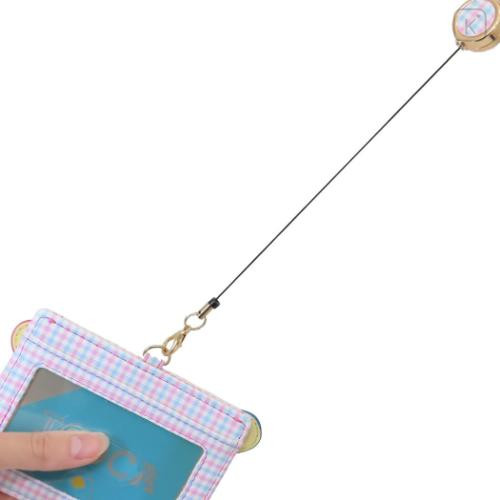 Japan Sanrio Pass Case Card Holder & Reel - Usahana : Face Gingham - 4