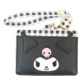 Japan Sanrio Pass Case Card Holder & Reel - Kuromi : Face Gingham - 1